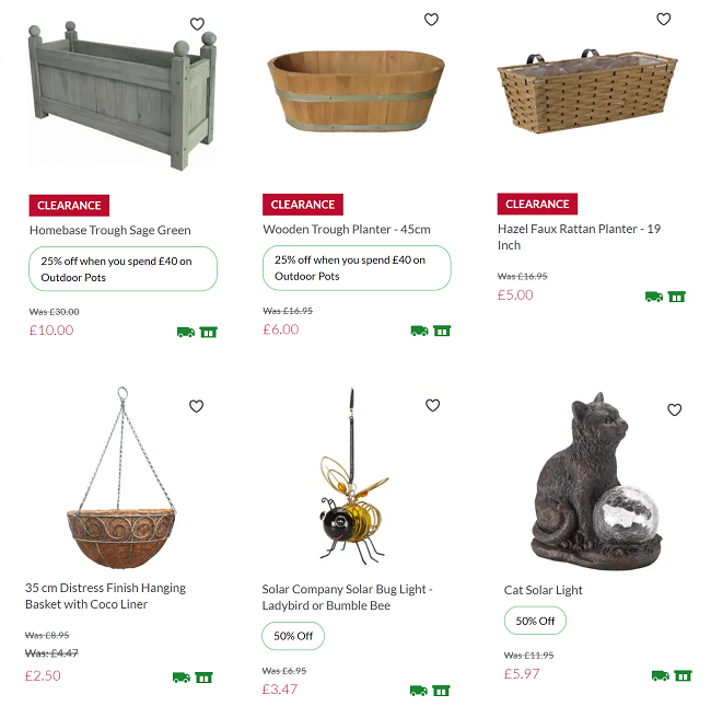 Screenshot of Homebase garden sale