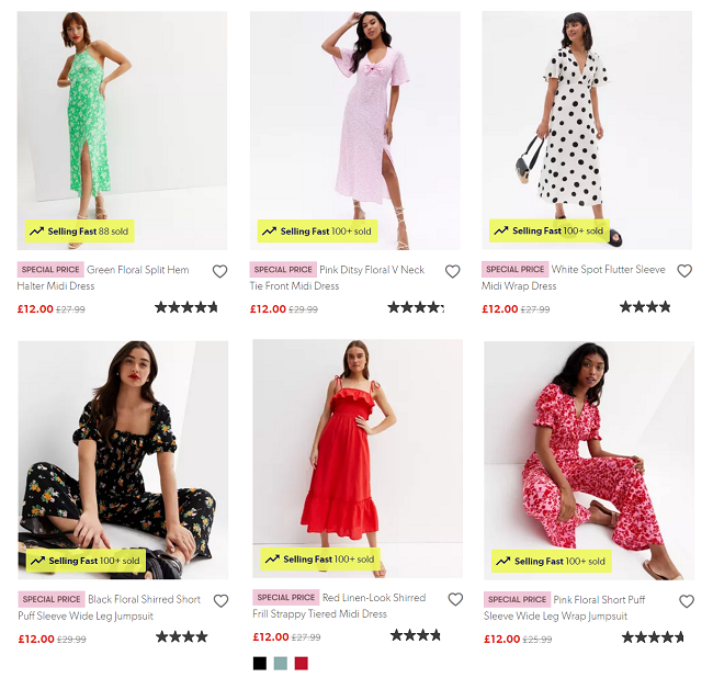 Screenshot of £12 dresses offer at New Look