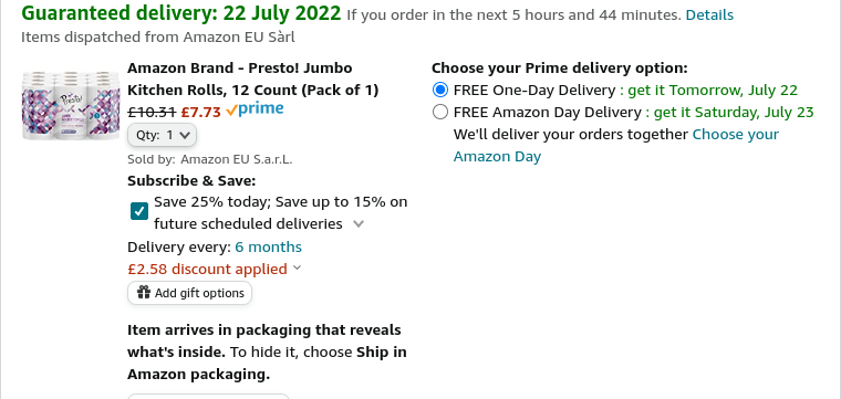 Amazon Brand - Presto! Jumbo Kitchen Rolls, 12 Pack £7.73 @ Amazon