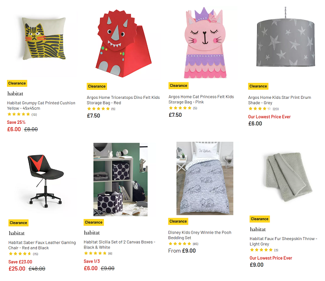 Screenshot of Argos Clearance