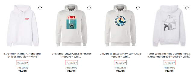 Screenshot of Stranger Things, Star Wars or Jaws Hoodie £14.99 Delivered @ IWOOT