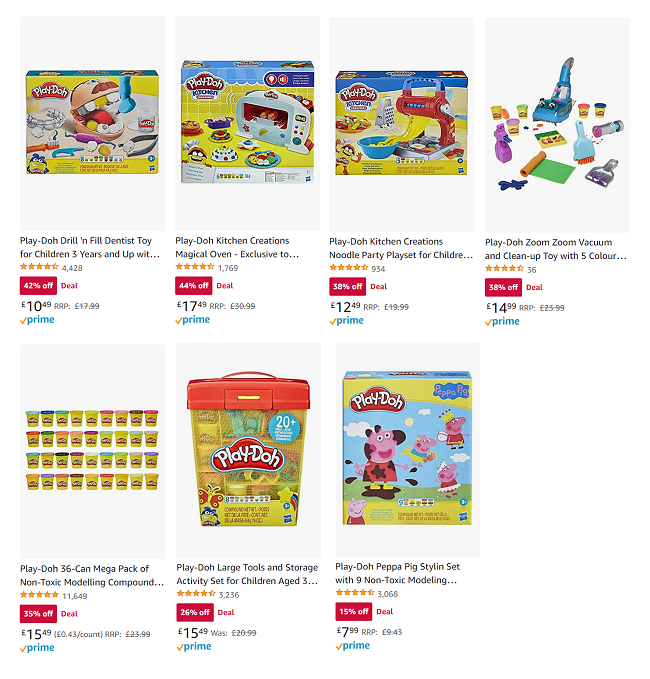 Screenshot of Play-Doh bargains at Amazon