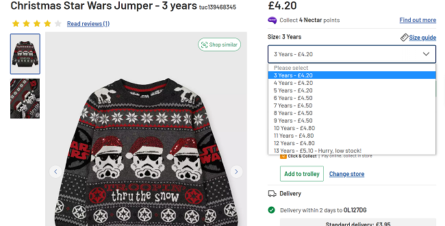 Kids' Christmas Star Wars Jumper From £4.20 @ Argos