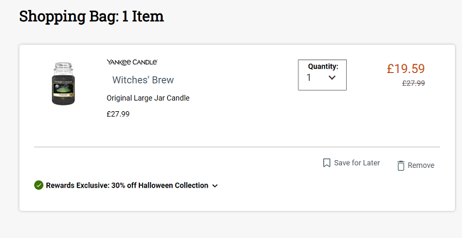 Screenshot showing 30% Off Halloween Yankee Candles