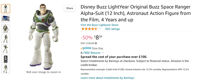 Screenshot of Disney Buzz LightYear Original Buzz Space Ranger Alpha-Suit (12 Inch) Action Figure £8.50 @ Amazon