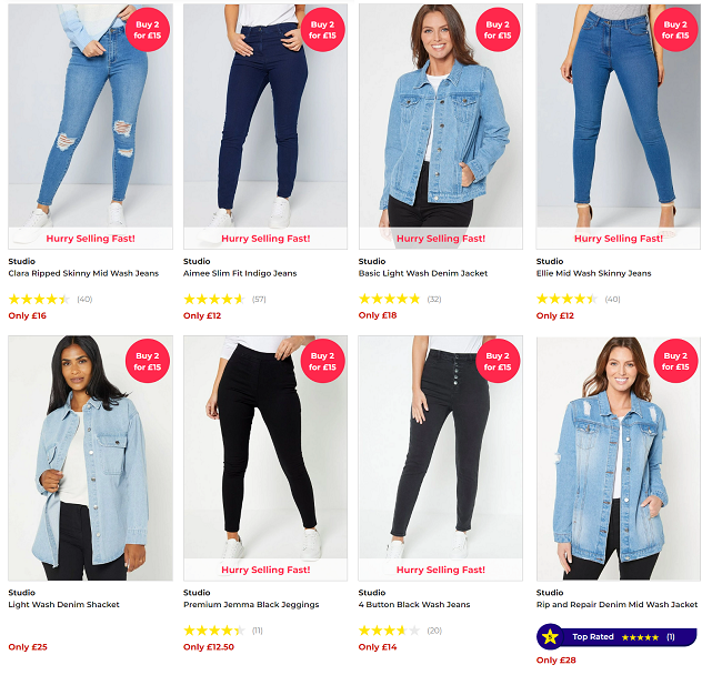 Screenshot of 2 For £15 Denim Jeans & Jackets offer at Studio