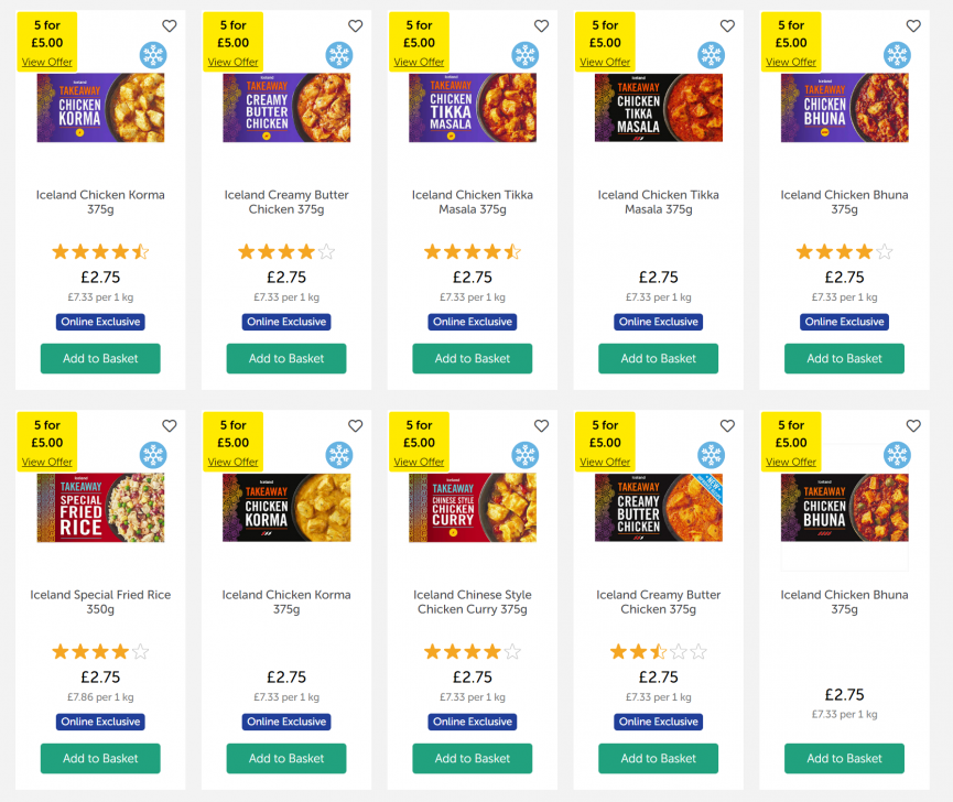 Screenshot of 5 For £5 Takeaway offer at Iceland