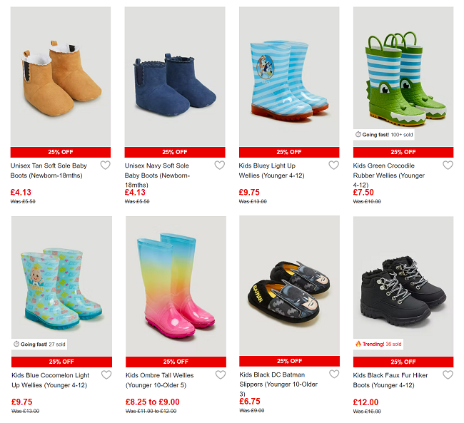 Screenshot of reduced footwear at Matalan