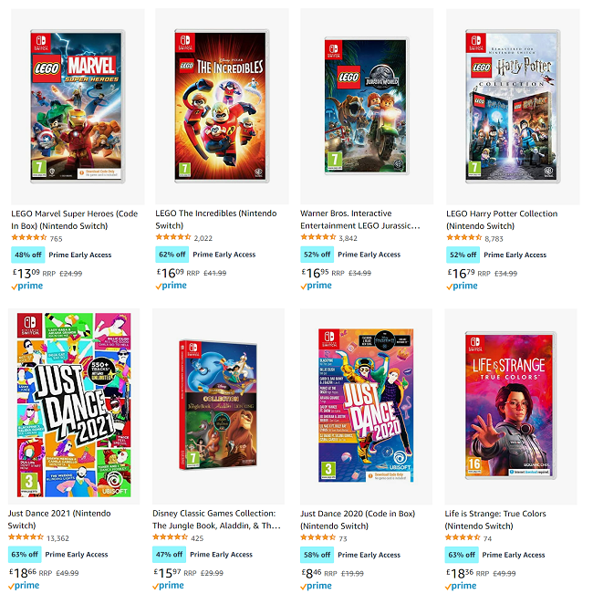 Screenshot of Prime Day Nintendo Switch Game Deals at Amazon