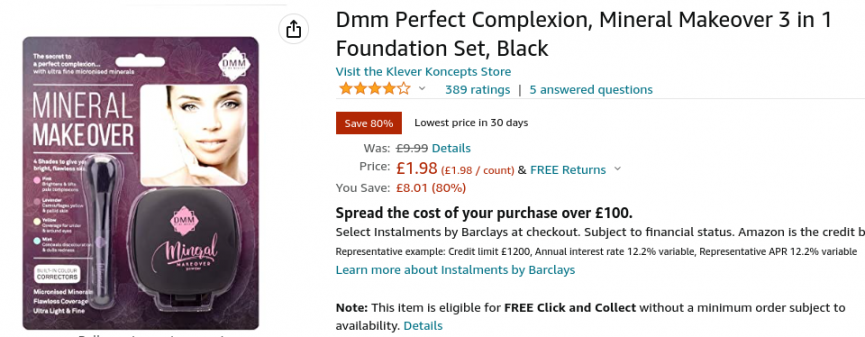Dmm Perfect Complexion Mineral Makeover 3 in 1 Foundation Set £1.98 @ Amazon