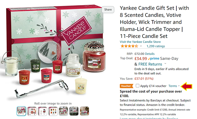 Screenshot of Yankee Candle Gift Set at Amazon