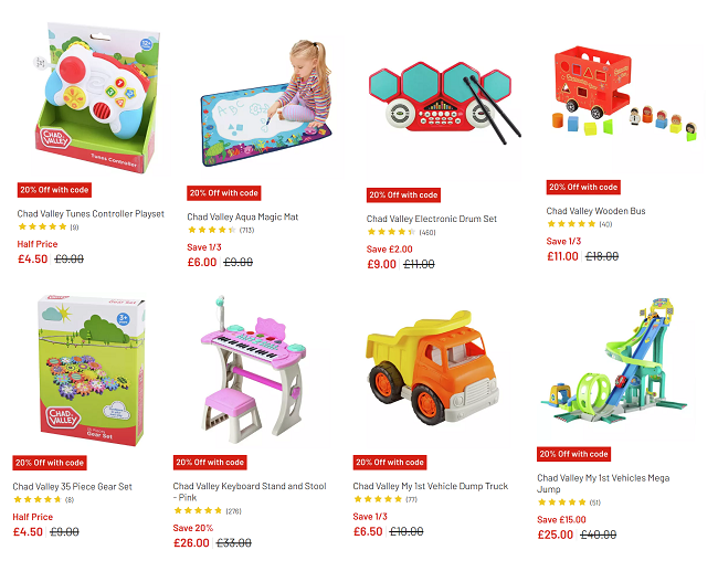 Screenshot of Chad Valley toy sale at Argos