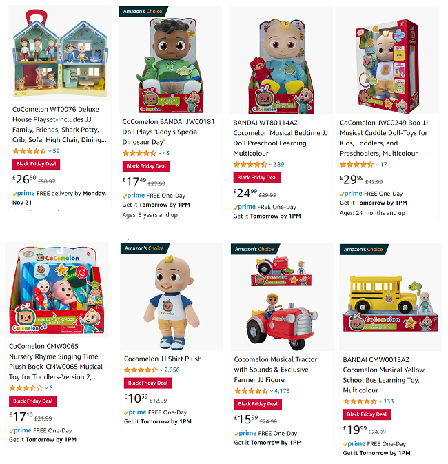Screenshot of Black Friday CoComelon Bargains at Amazon