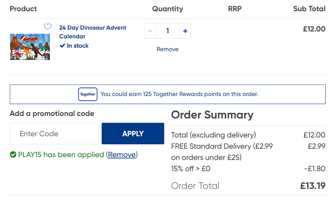 Screenshot of 24 Day Dinosaur Advent Calendar £10.80 With Code at The Works