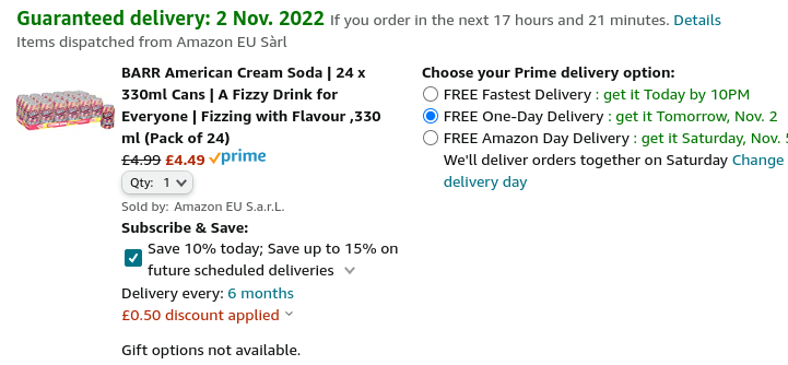 Barr American Cream Soda 330ml Pack of 24 from £4.49 @ Amazon
