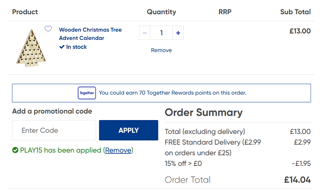 Screenshot of Wooden Christmas Tree Advent Calendar £11.05 With Code at The Works