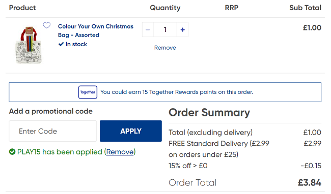 Screenshot of Colour Your Own Christmas Bag 85p With Code at The Works