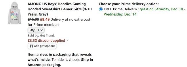 Screenshot of Among Us Hoodie with 50% off voucher applied