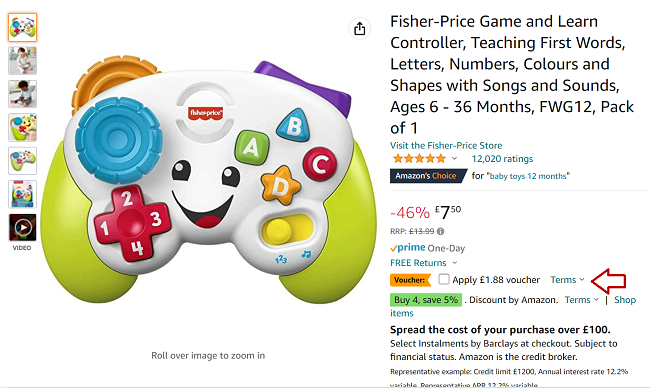 Screenshot of Fisher-Price Game and Learn Controller £5.62 at Amazon