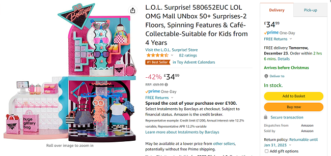 Screenshot of L.O.L. Surprise OMG Mall of Surprises Playset for £34.99 at Amazon