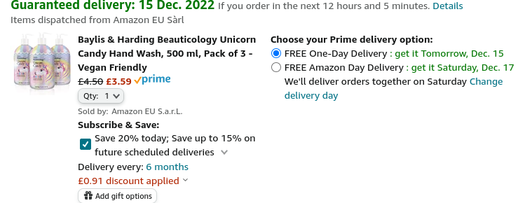 Pack Of 3 Baylis & Harding Hand Wash From £3.59 @ Amazon