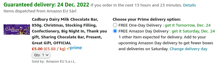 Cadbury Dairy Milk Chocolate Bar, 850g £5 @ Amazon