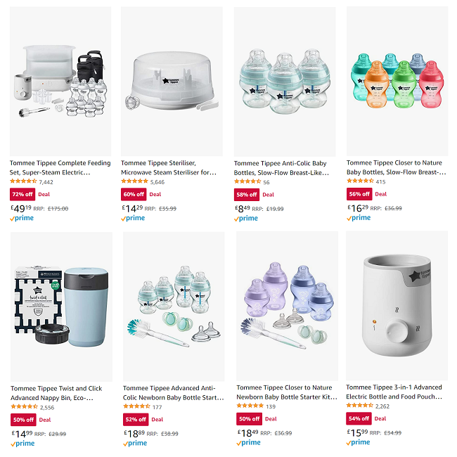 Screenshot of Tommee Tippee offers at Amazon