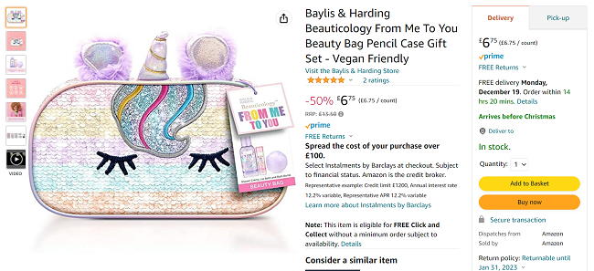 Screenshot of Baylis & Harding Beauticology From Me To You Beauty Bag Pencil Case Gift Set £6.75 @ Amazon