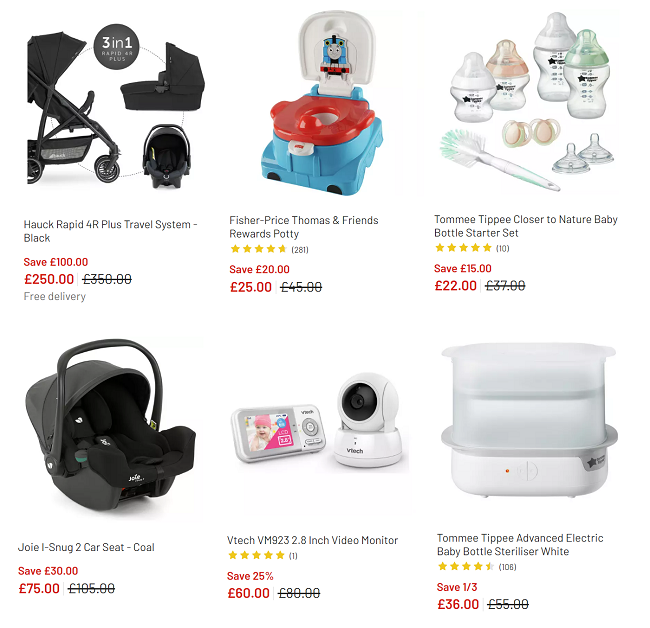 Screenshot of baby offers at Argos