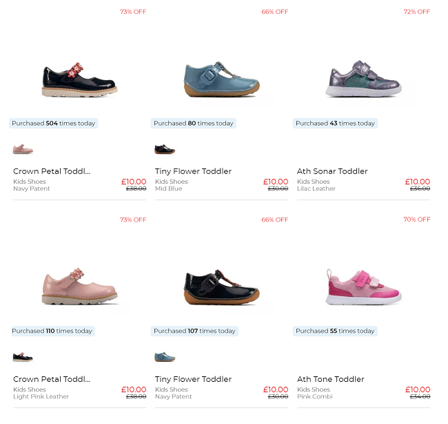 Screenshot of Clarks Kids Sale