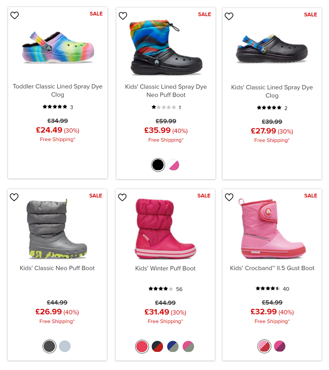 Screenshot of Crocs sale