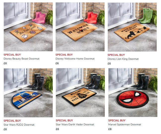 Screenshot of Disney doormats from Dunelm