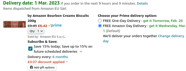 Screenshot of By Amazon Bourbon Creams Biscuits 200g 42p at Amazon