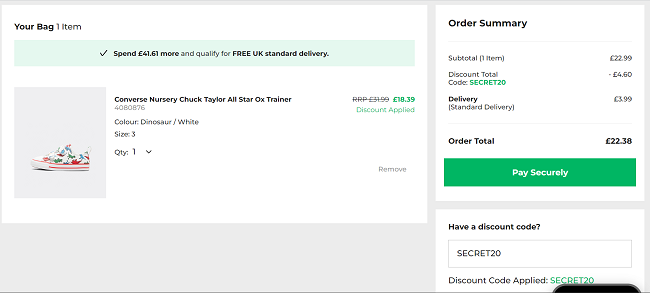 Screenshot of Converse Nursery Chuck Taylor All Star Ox Trainer Dinosaur £18.39 With Code at Footasylum