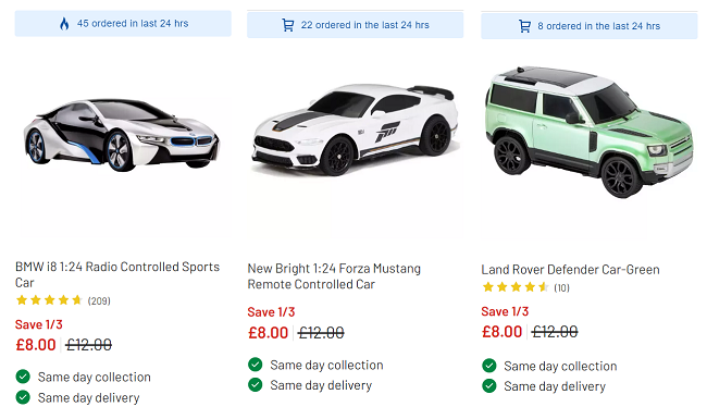 Screenshot showing RC cars at Argos