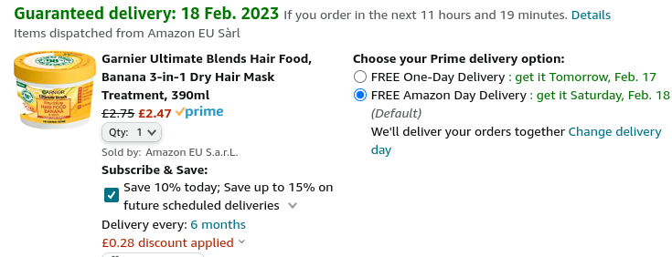  Garnier Ultimate Blends Hair Food Hair Masks £2.47 @ Amazon
