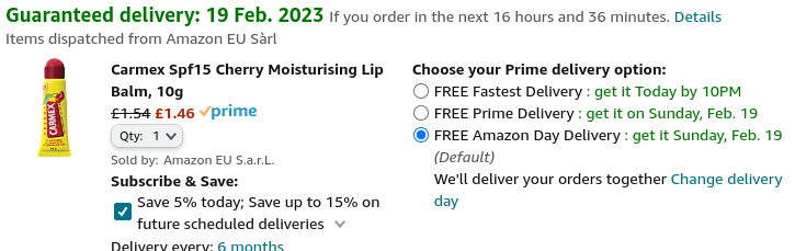 Carmex Spf15 Cherry Moisturising Lip Balm £1.46 @ Amazon