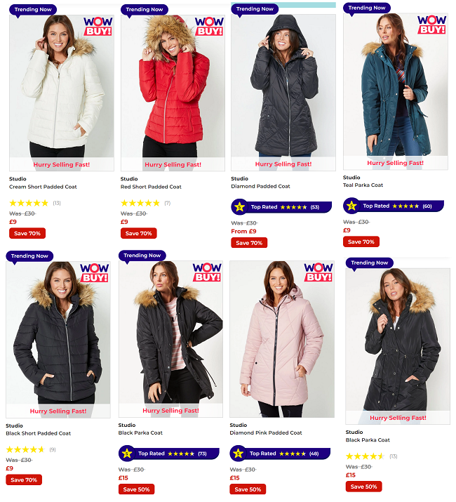 Screenshot of Flash Sale on Women's Outerwear at Studio