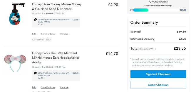 Screenshot of glitch at shopDisney