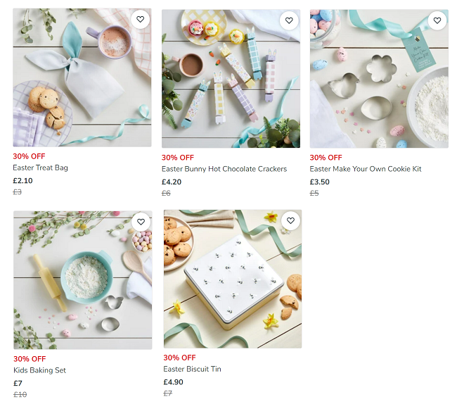 Screenshot of reduced Easter items at Dunelm