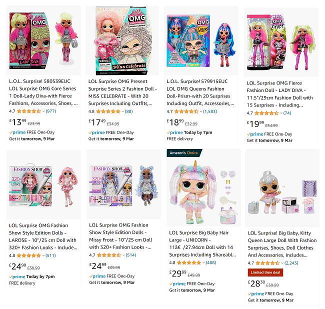 Screenshot of L.O.L. Surprise deals at Amazon
