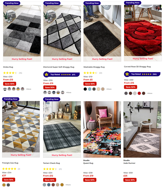 Screenshot of 50% Off Selected Rugs offer at Studio