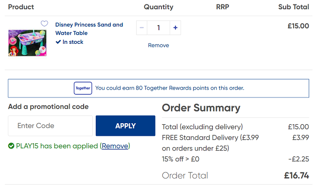 Screenshot of Disney Princess Sand and Water Table £12.75 With Code at The Works