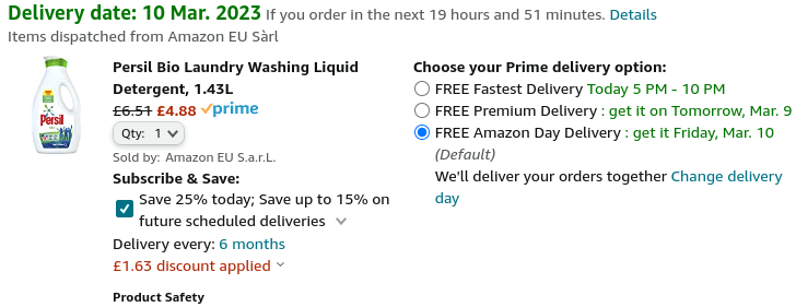Persil Liquid Laundry 53 Wash £4.88 @ Amazon