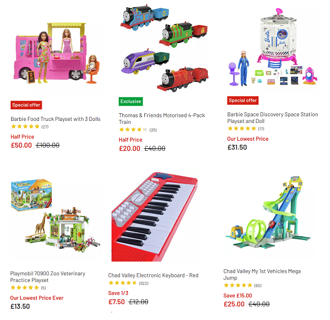 Screenshot of Argos toy sale