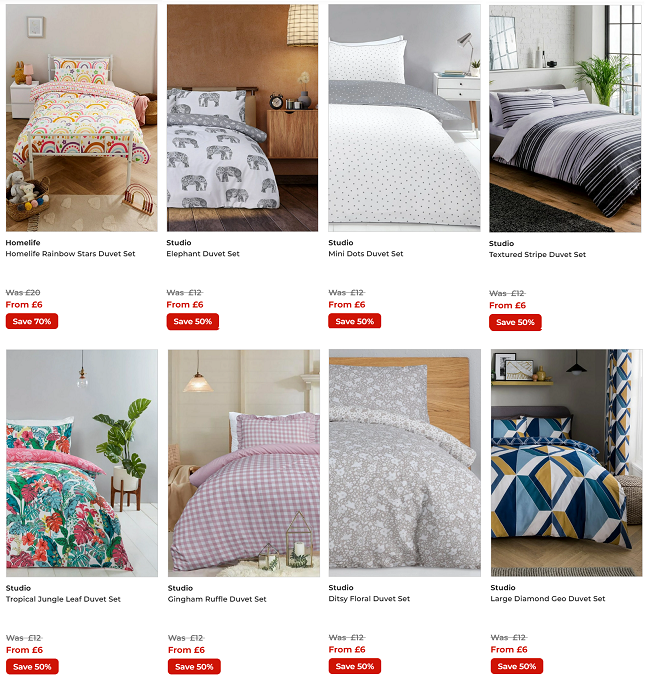 Screenshot of £6 duvet cover sets at Studio