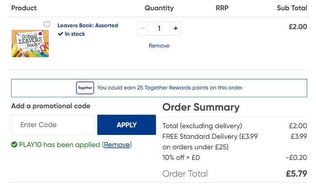 Screenshot of School Leavers Book for £1.80 with code at The Works