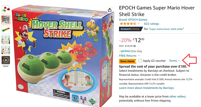 Screenshot of Super Mario Hover Shell Strike Game for £10 at Amazon
