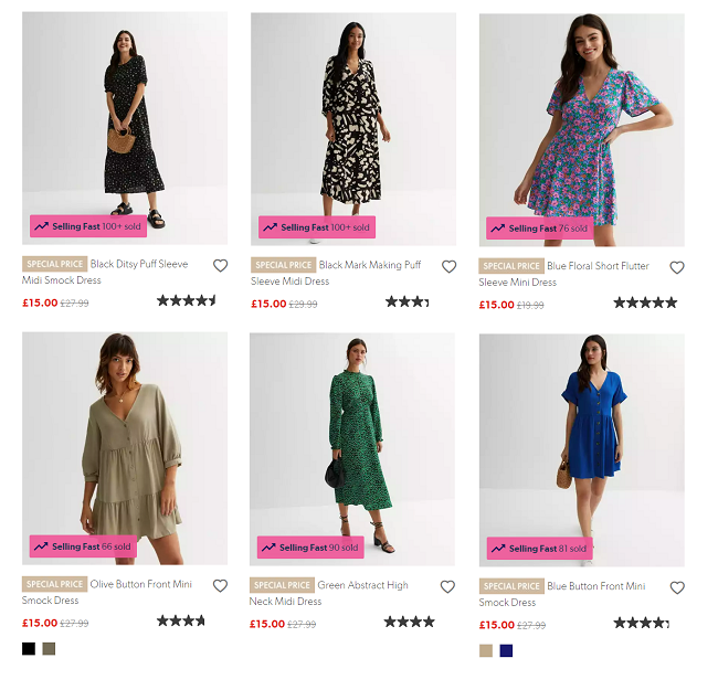 Screenshot of £15 Dresses offer at New Look