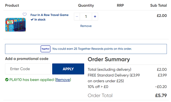 Screenshot of Travel Board Game £1.80 with code at The Works